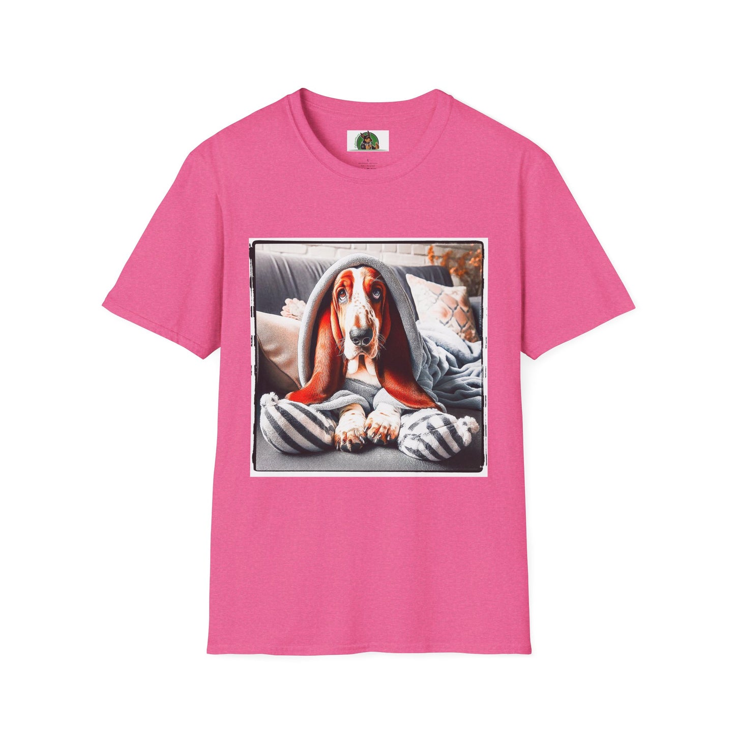 Basset Hound Draped In Blanket T-Shirt Printify S Heather Heliconia
