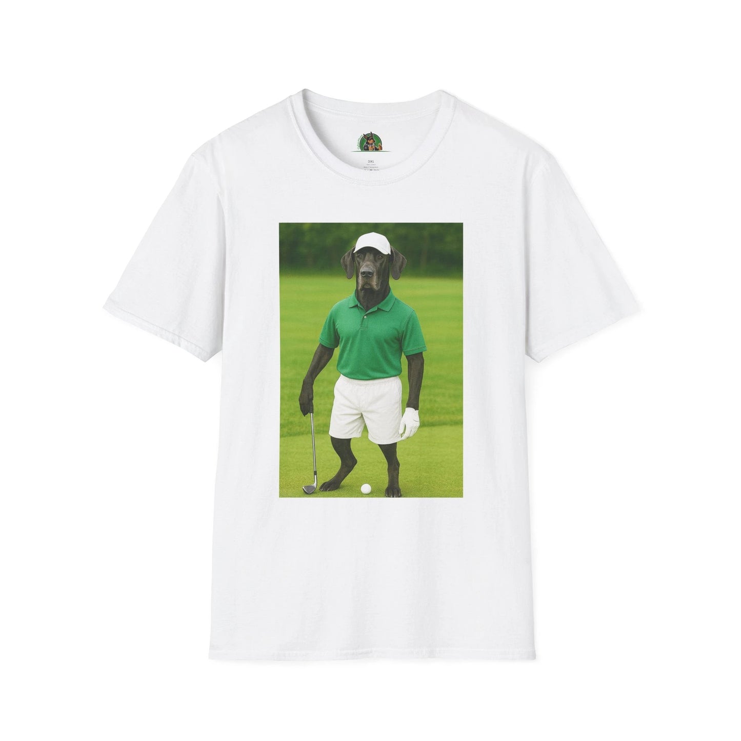 Great Dane Golf T-Shirt — Playing Golf Sports Dog Tee T-Shirt Printify White S