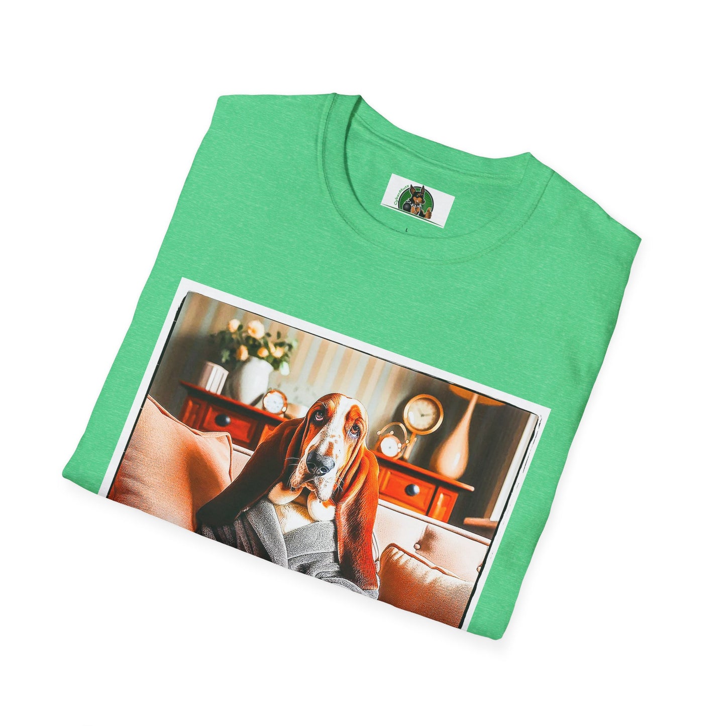 Basset Hound In Bath Robe Sitting On Couch