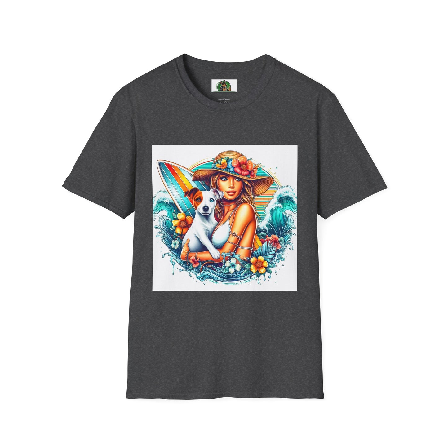 Jack Russell W/Beach Girl T-Shirt Printify S Dark Heather