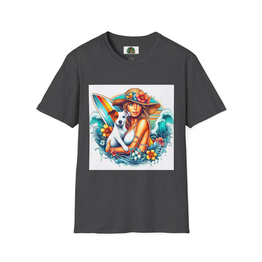 Jack Russell W/Beach Girl T-Shirt Printify S Dark Heather