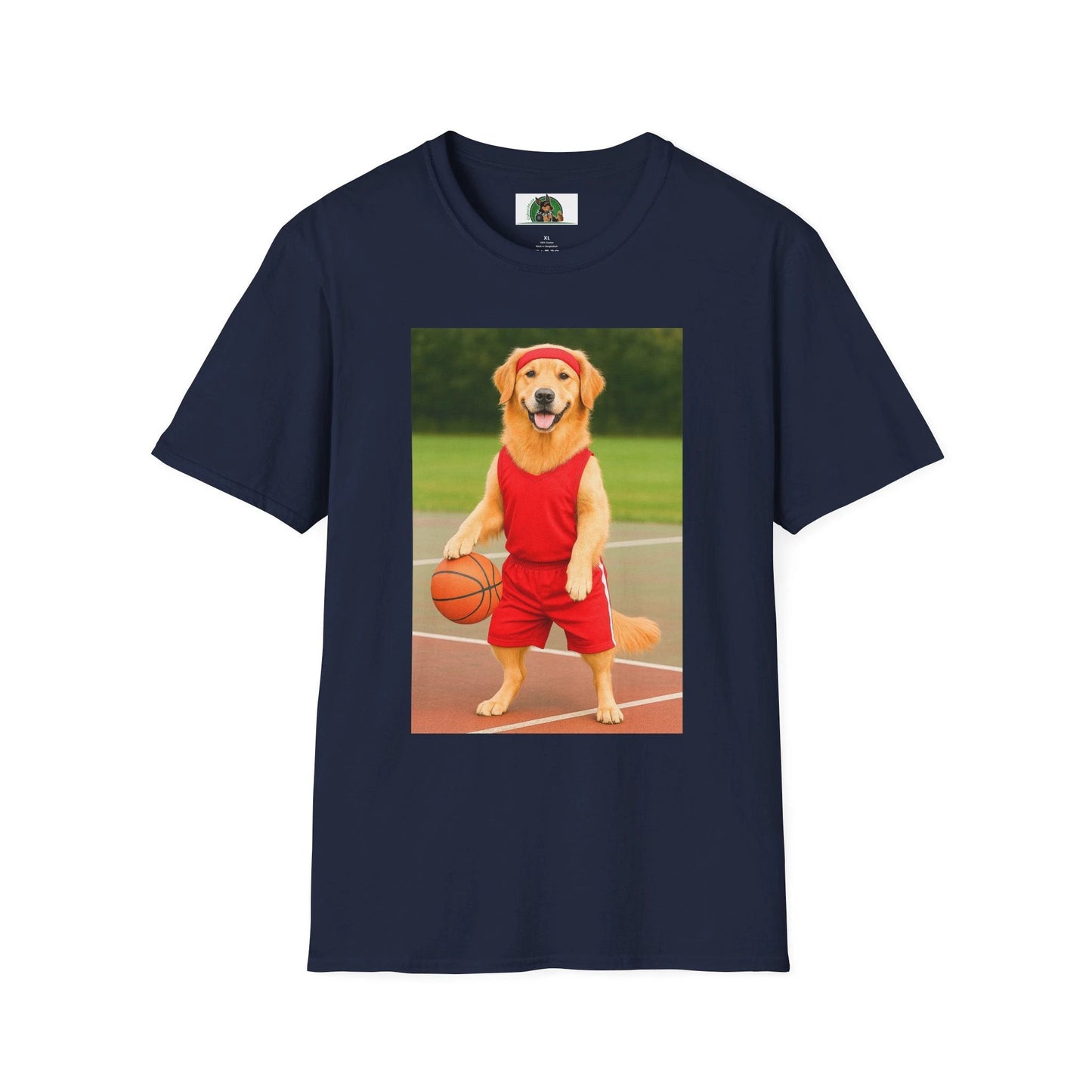 Golden Retriever Playing Basketball T-Shirt — Sports Dog Tee T-Shirt Printify Navy S