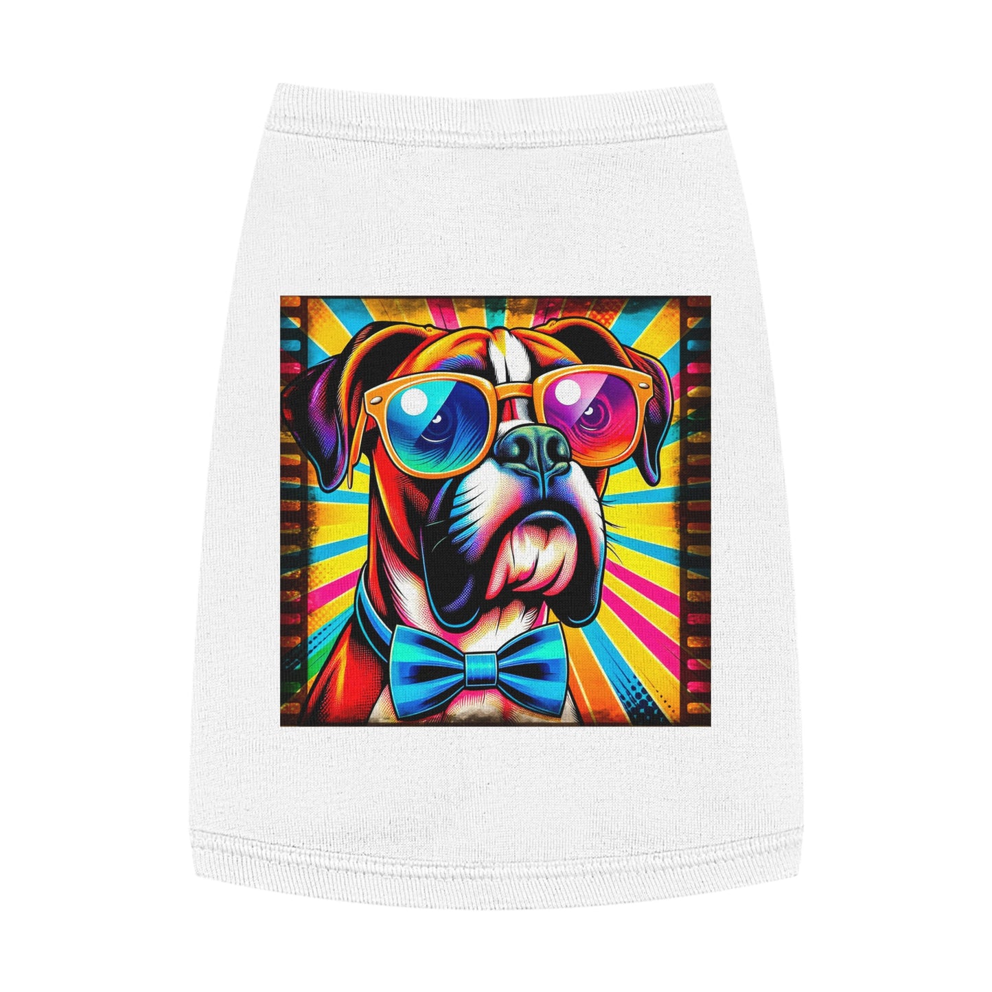 Pet Tank Top Boxer Dog Wearing Shades Pets Printify M White 