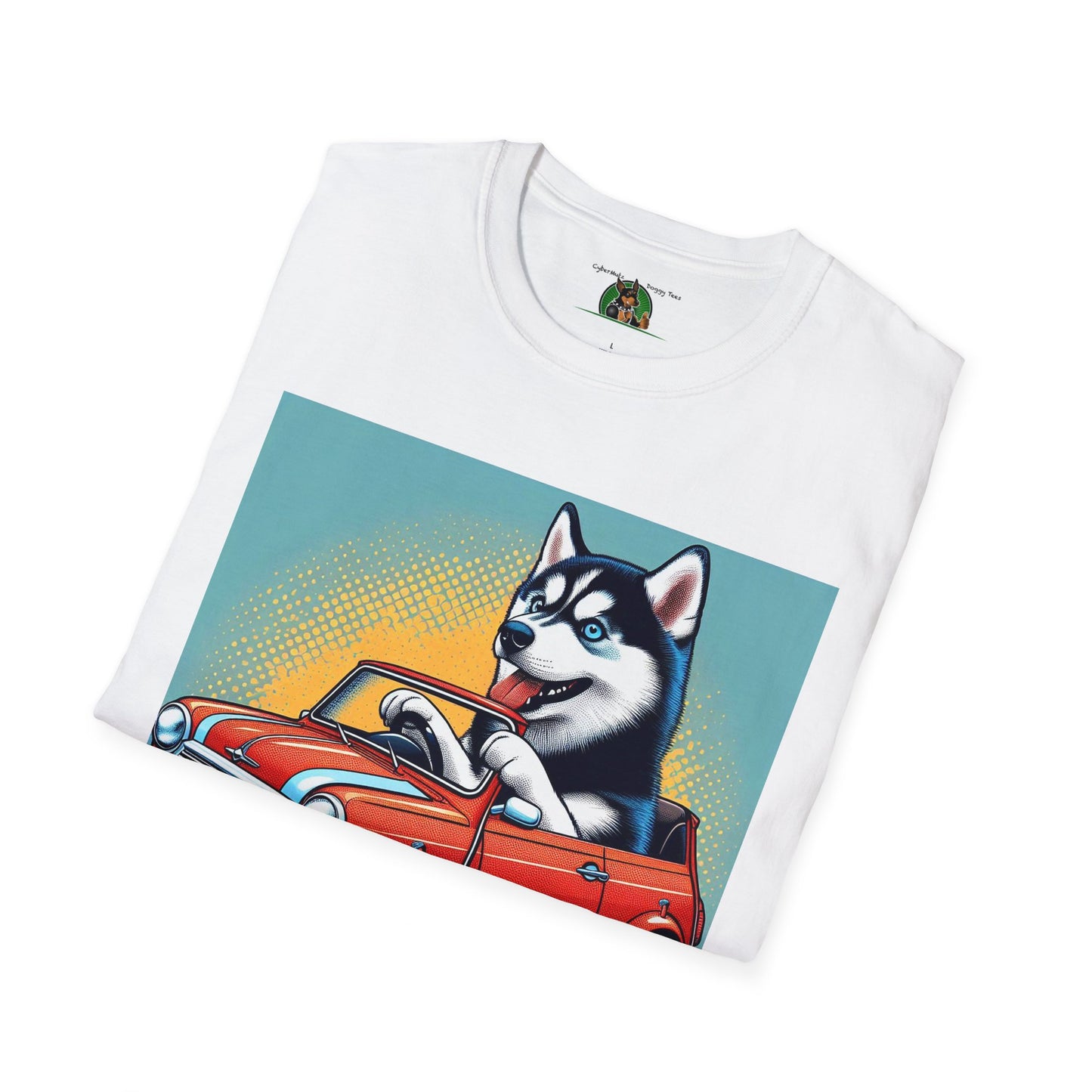 Husky in a Wacky Little Car T-Shirt Printify   