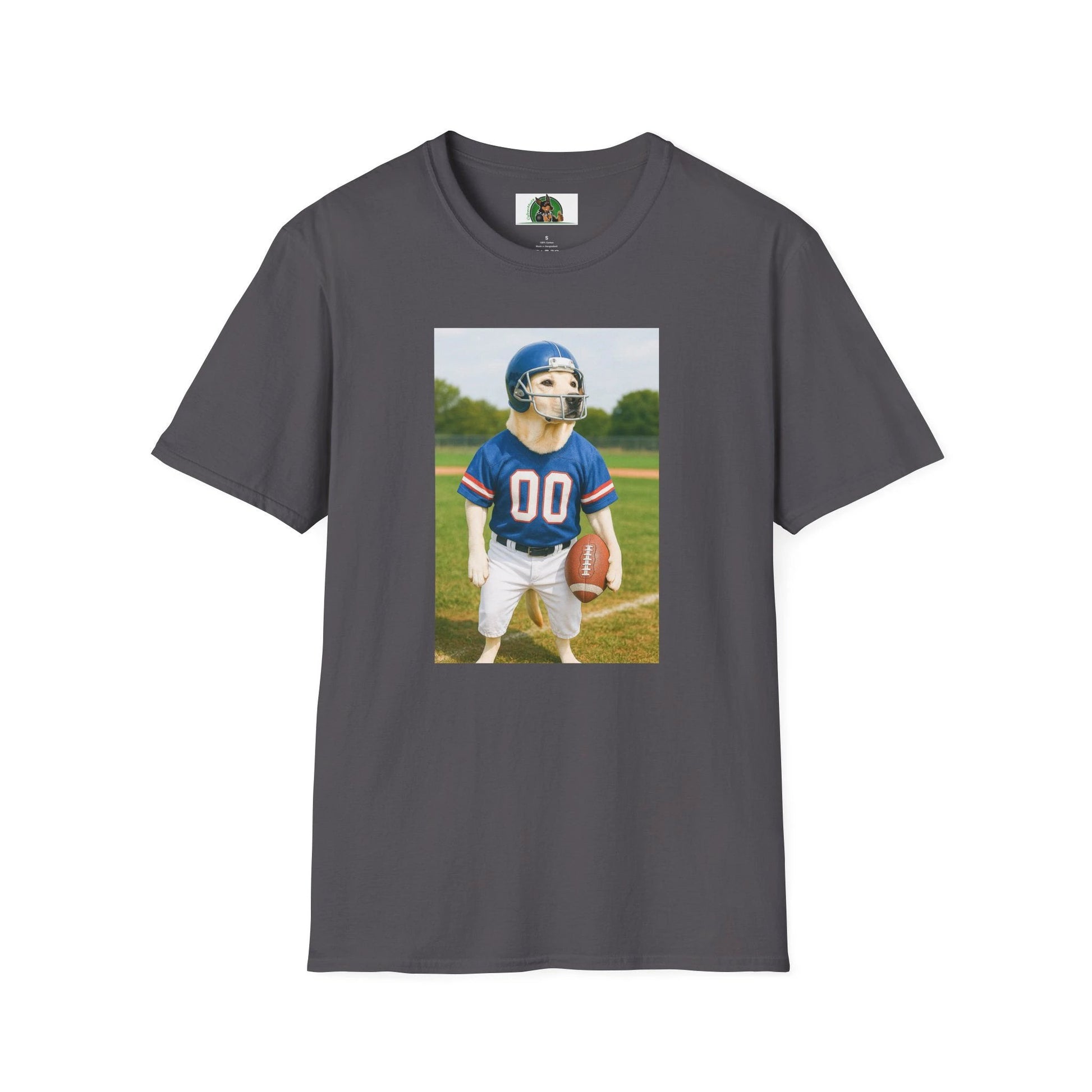 Labrador Retriever Football T-Shirt — Sports Dog Tee for Dog Lovers T-Shirt Printify Charcoal S
