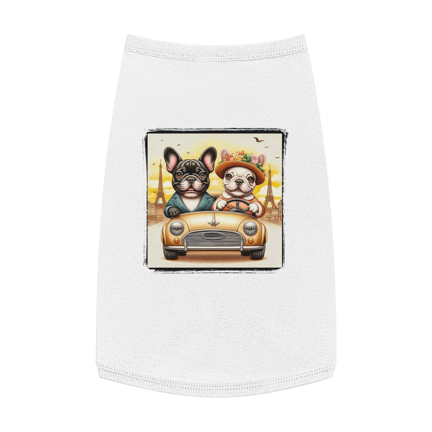 Wacky Pet Tank Top French Bulldog pretty in Paris t shirt Pets Printify L White