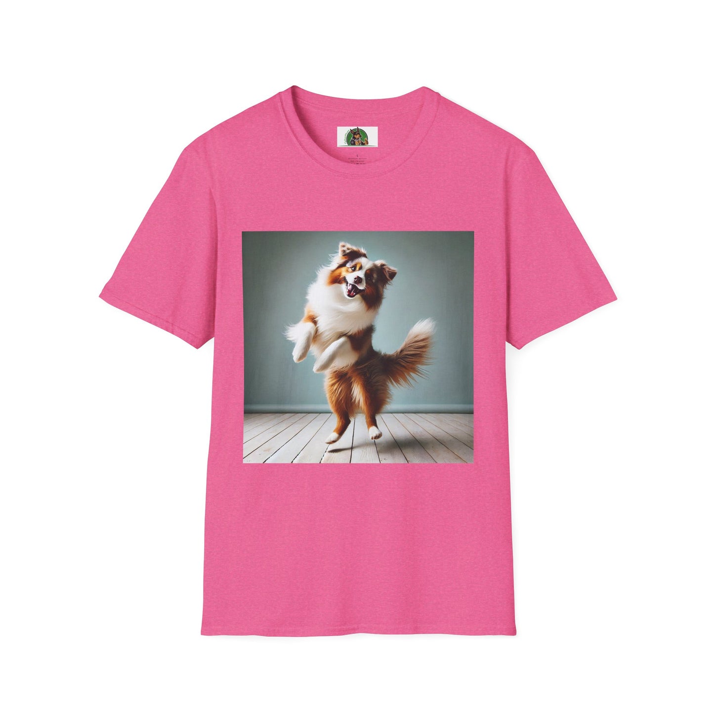 Dog Lover T-Shirt - Dancing Dog Australian Shepherd T-Shirt Printify S Heather Heliconia
