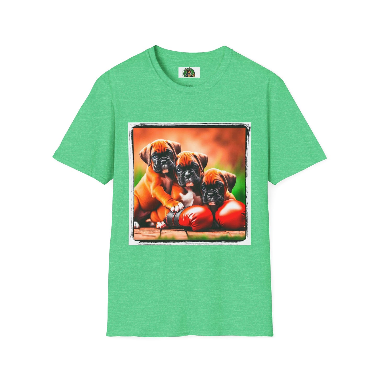 Boxer Puppy Dogs TShirt T-Shirt Printify S Heather Irish Green