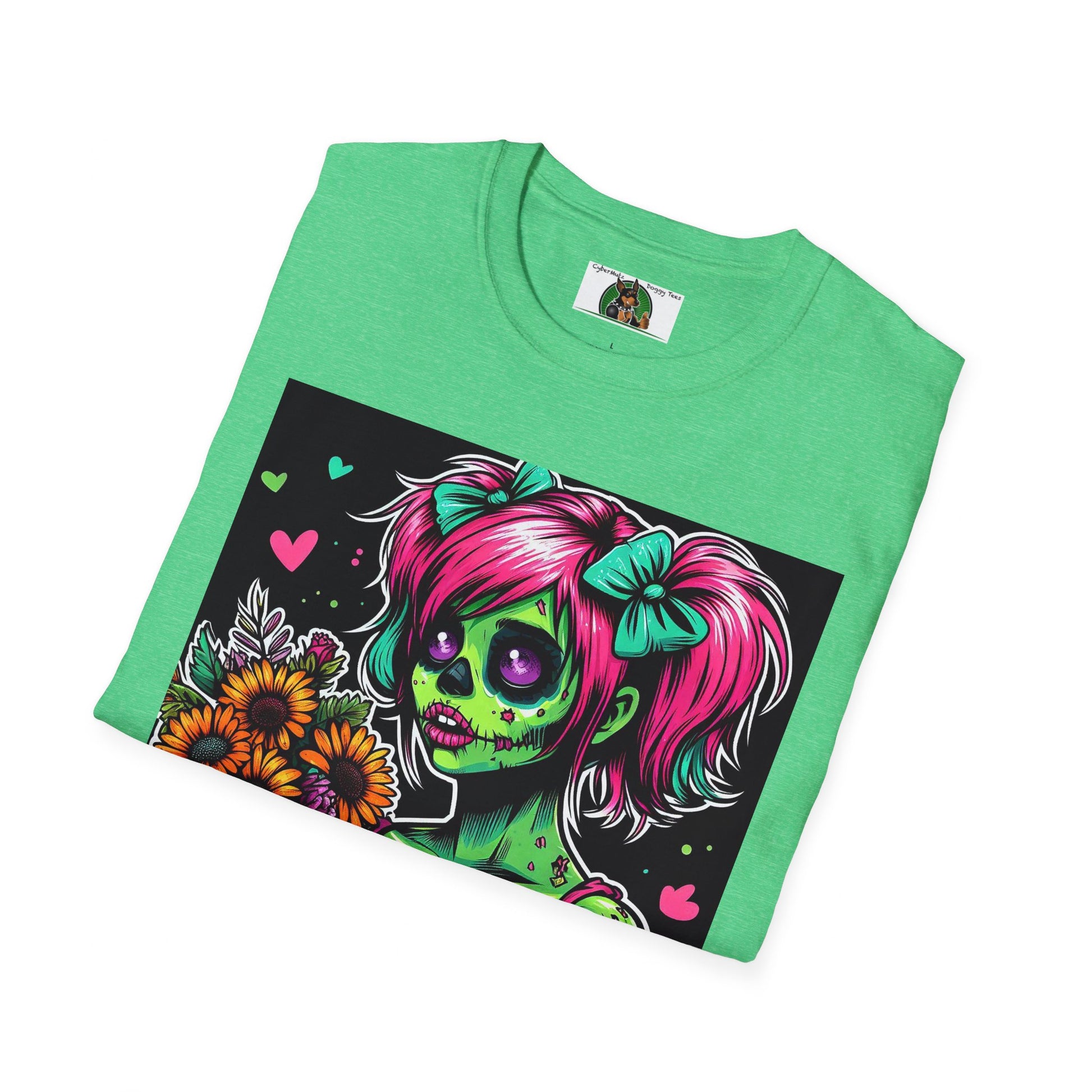 Zombie Pinup Girl with Flowers T-Shirt Printify   