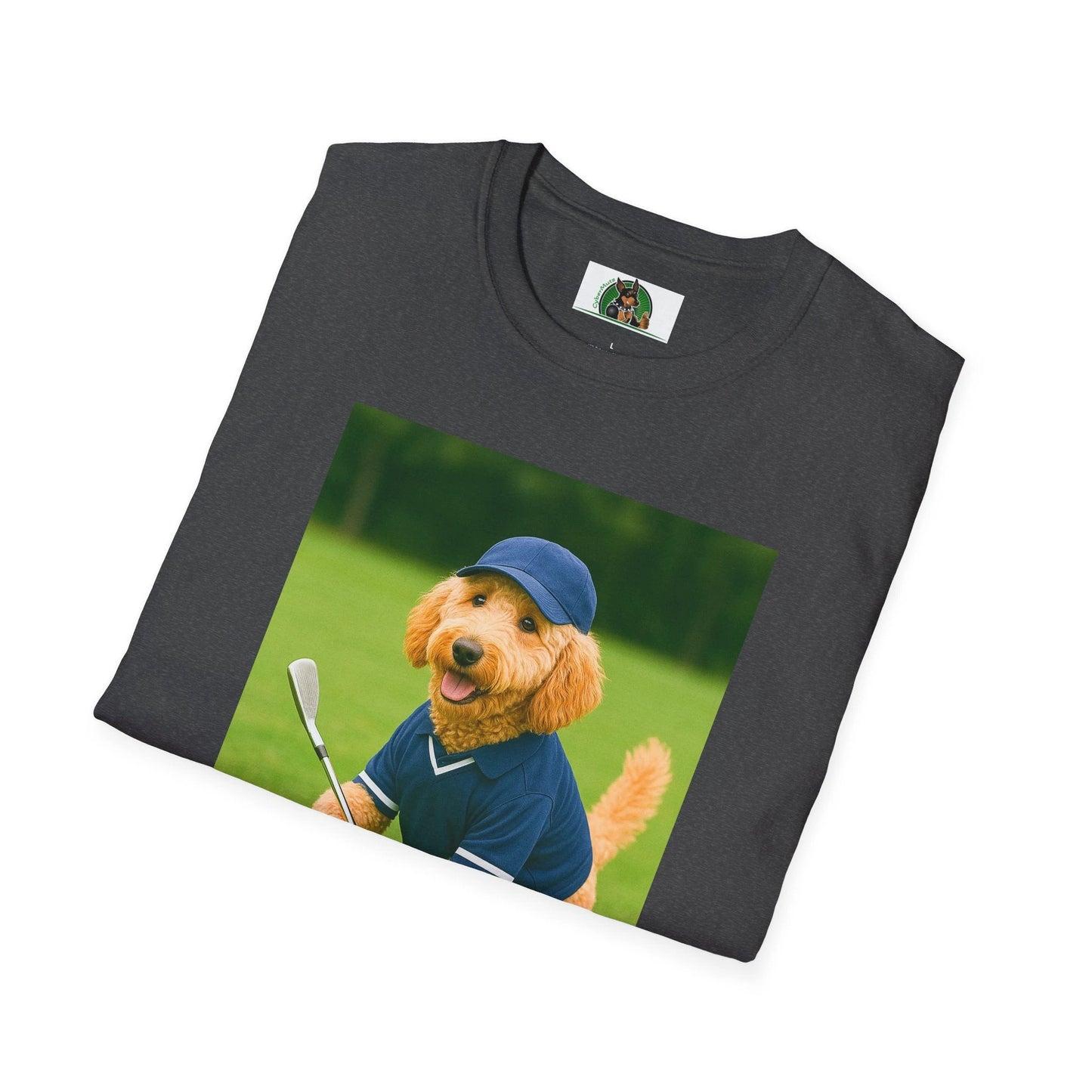 Golden Doodle Playing Golf T-Shirt — Sports Dog Golfing Tee T-Shirt Printify