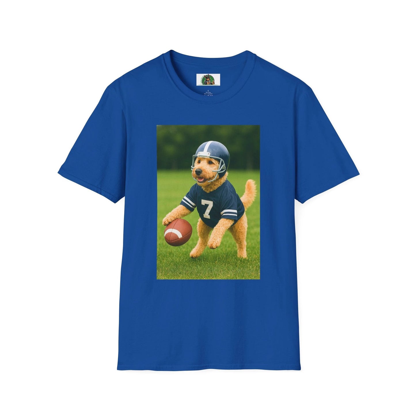 Golden Doodle Playing Football T-Shirt — Sports Dog Lover Tee T-Shirt Printify Royal S