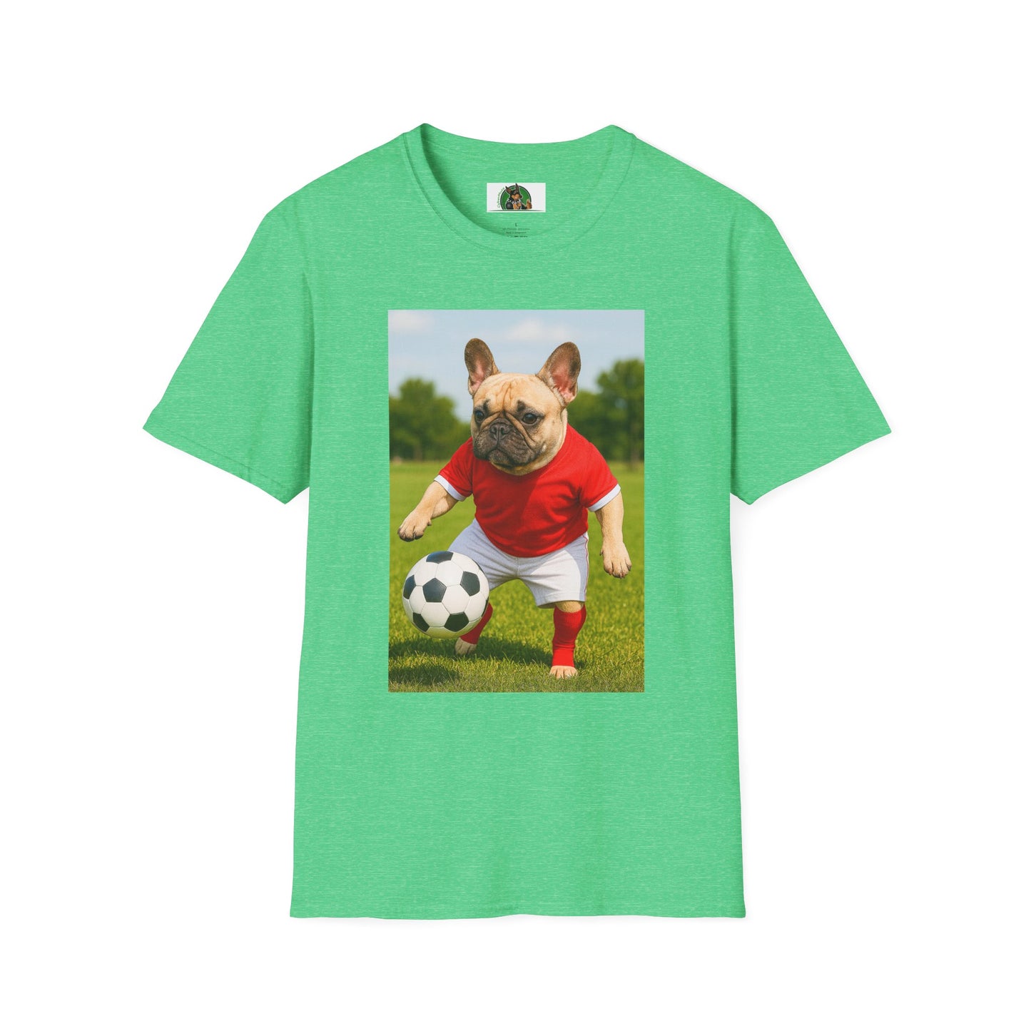 Sports Soccer French Bulldog T-Shirt T-Shirt Printify Heather Irish Green S