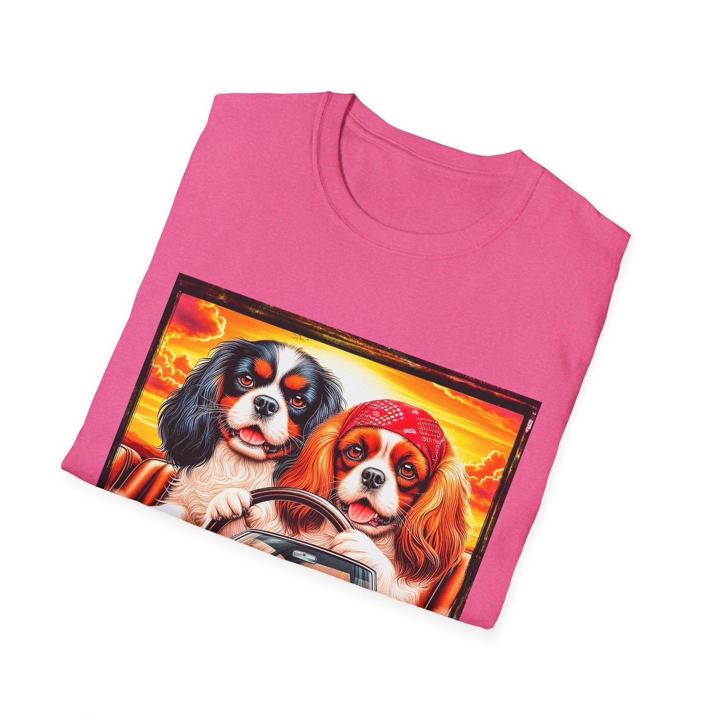 Cavalier King Charles Spaniel Hippie Couple Dogs In Car TShirt
