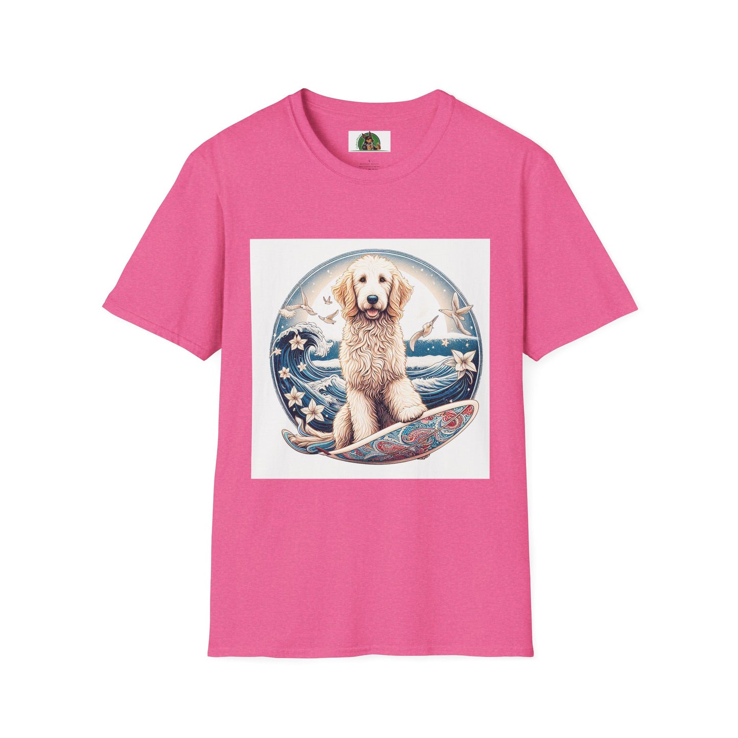 Golden Doodle flowery waves t shirt T-Shirt Printify S Heather Heliconia