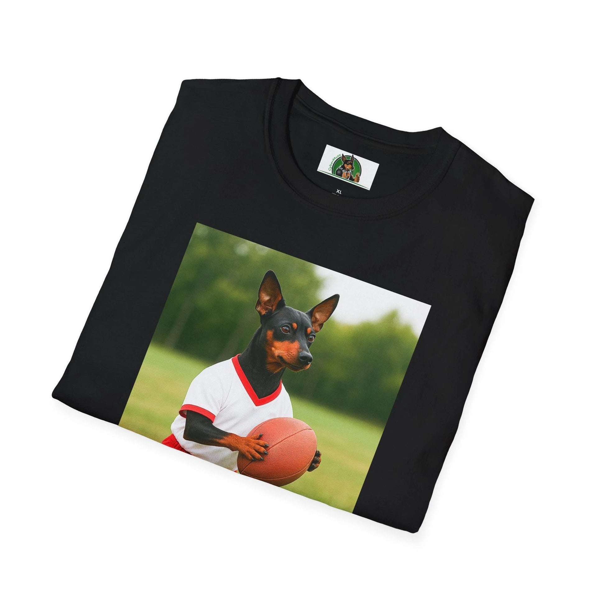 Miniature Pinscher Football T-Shirt — "Min Pin Football" Dog Lover Sports Tee by Printify