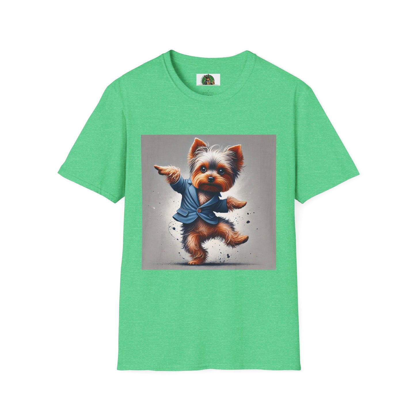 Yorkie Dancing T-Shirt T-Shirt Printify S Heather Irish Green