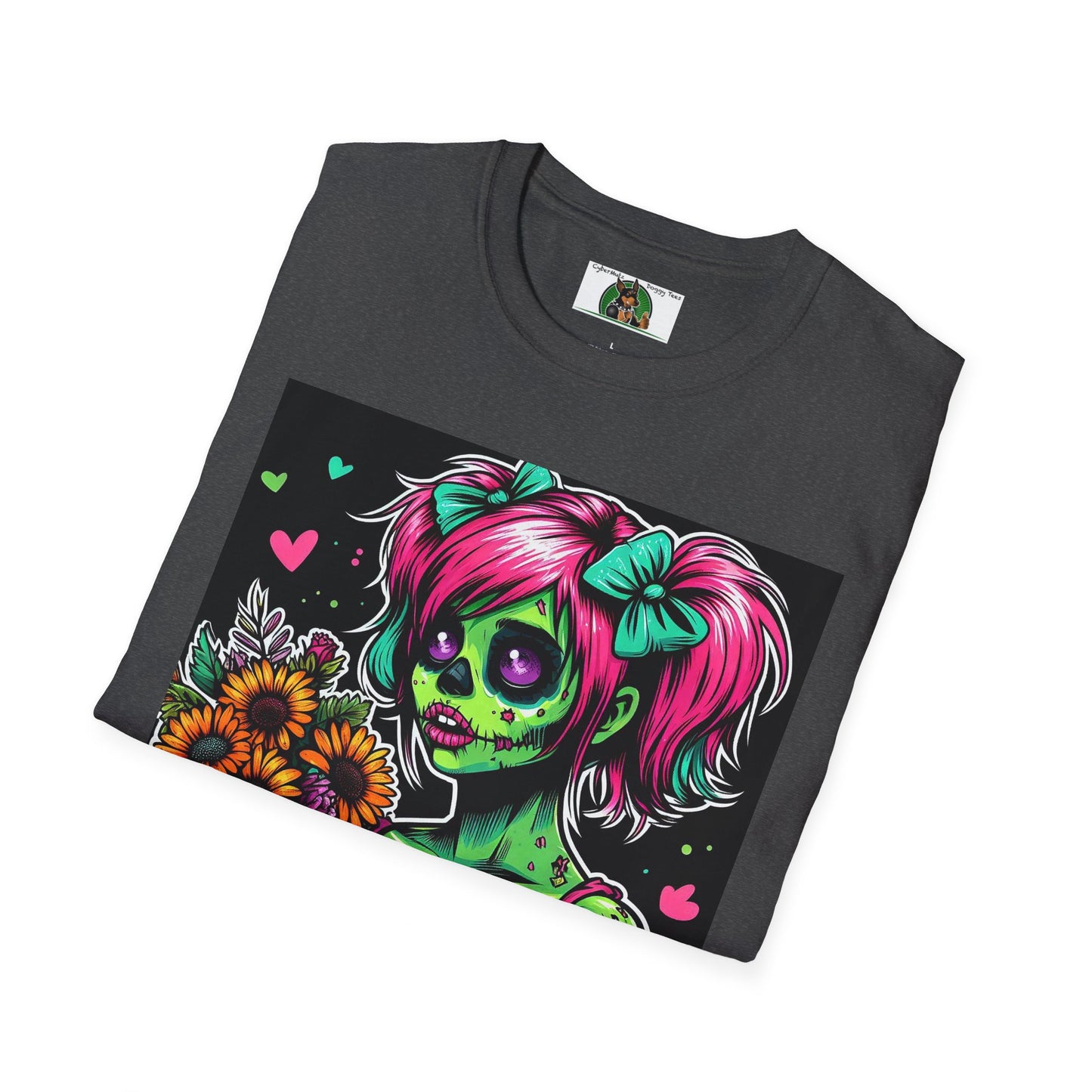 Zombie Pinup Girl with Flowers T-Shirt Printify   