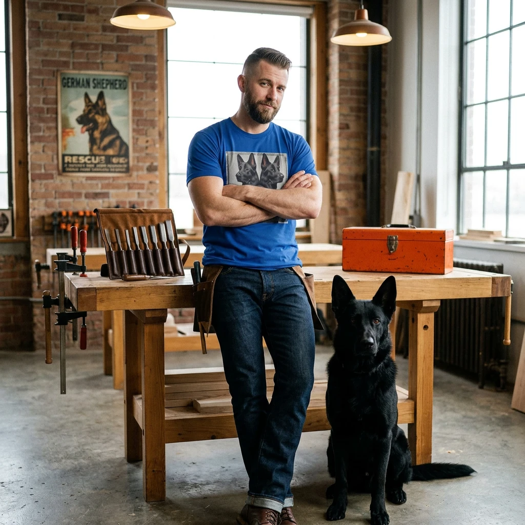 Muscle Twins German Shepherd Graphic Tee Bold Dog Art By CyberMutz Premium Comfortable Tee T-Shirt Printify