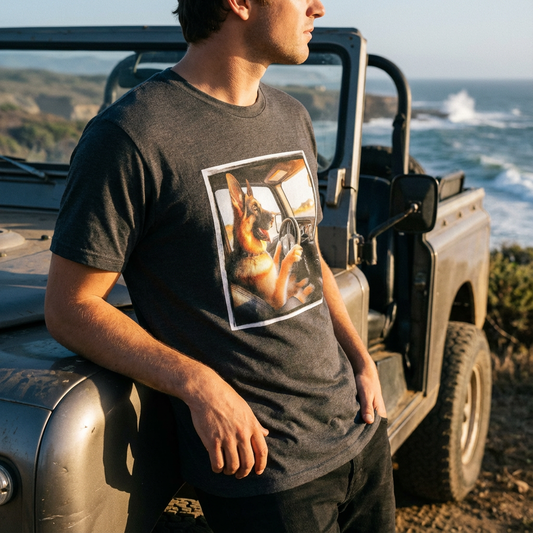 German Shepherd Off-Roader Graphic Tee - Adventure Ready Style | CyberMutz T-Shirt Printify