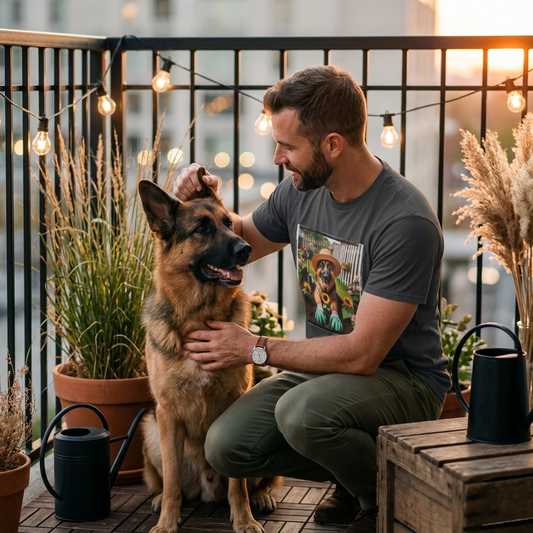 German Shepherd Gardener T-Shirt T-Shirt Printify