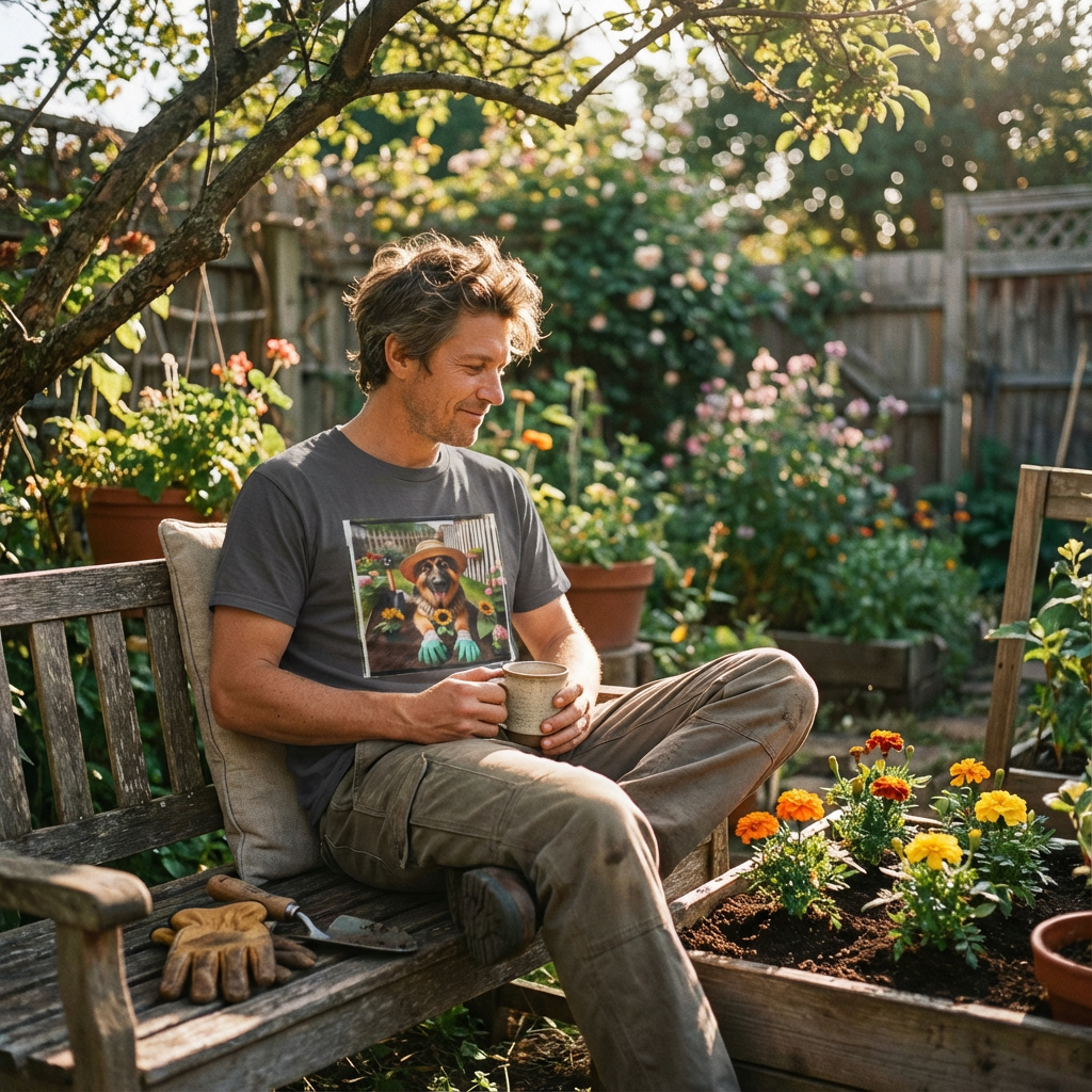 German Shepherd Gardener Tee - Playful Dog Lover Gift | CyberMutz T-Shirt Printify