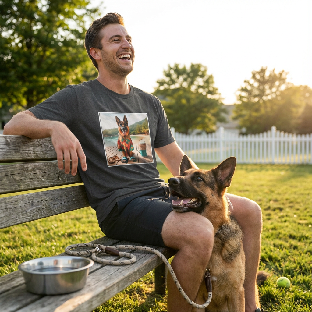 German Shepherd Beachin Dog Lover Tee - Quirky Summer Style | CyberMutz T-Shirt Printify