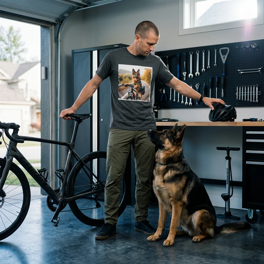 German Shepherd Road Biking T-Shirt T-Shirt Printify