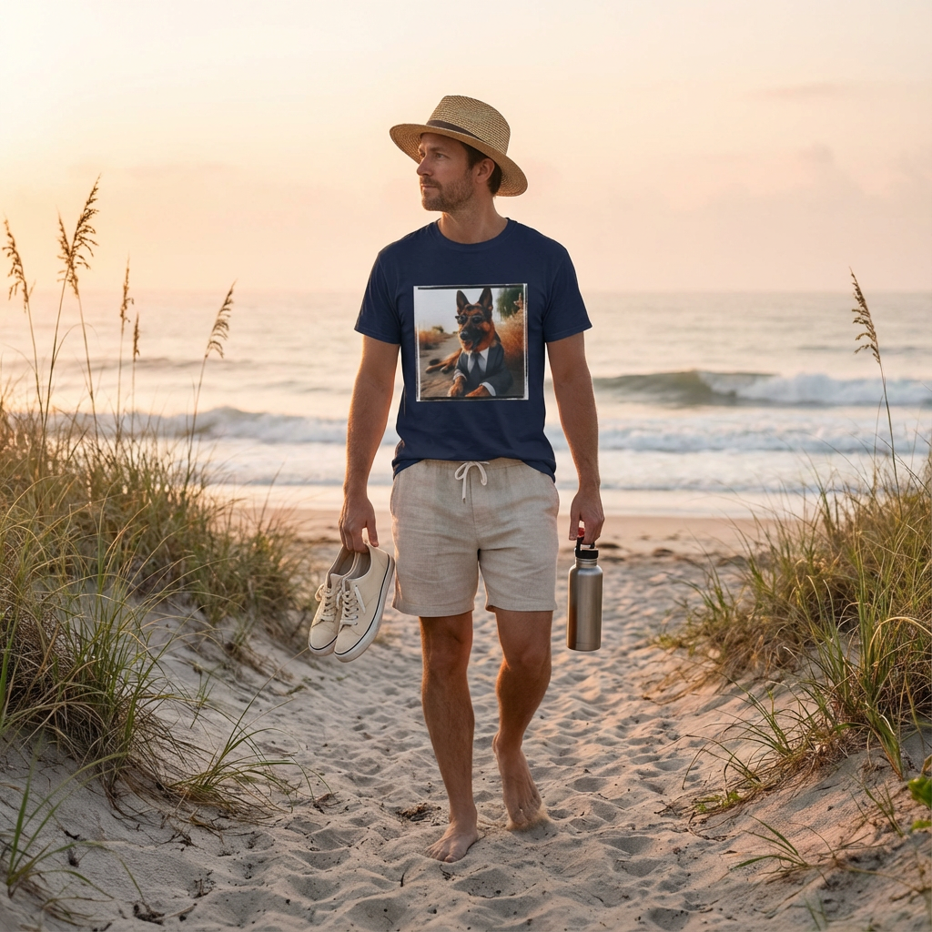 German Shepherd Beach Tee - Quirky Dog Lover Style | CyberMutz T-Shirt Printify