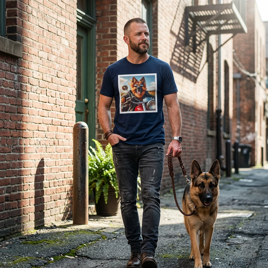 German Shepherd Motorcycle Biker T-Shirt T-Shirt Printify