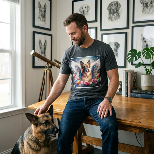 German Shepherd Memorial Rainbow Bridge T-Shirt T-Shirt Printify