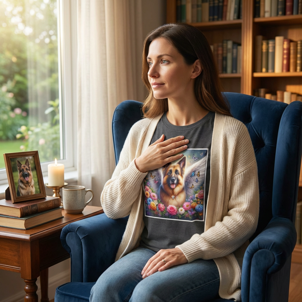 German Shepherd Memorial Tee - Rainbow Bridge Tribute | CyberMutz T-Shirt Printify