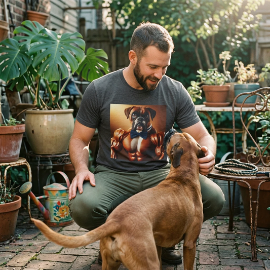 Muscle Boxer Dog Graphic Tee For Dog Lovers Quirky Canine Style CyberMutz Premium Cotton Tee T-Shirt Printify