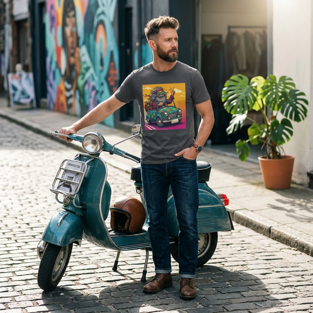 Wacky Dude in a Little Car T-Shirt Printify