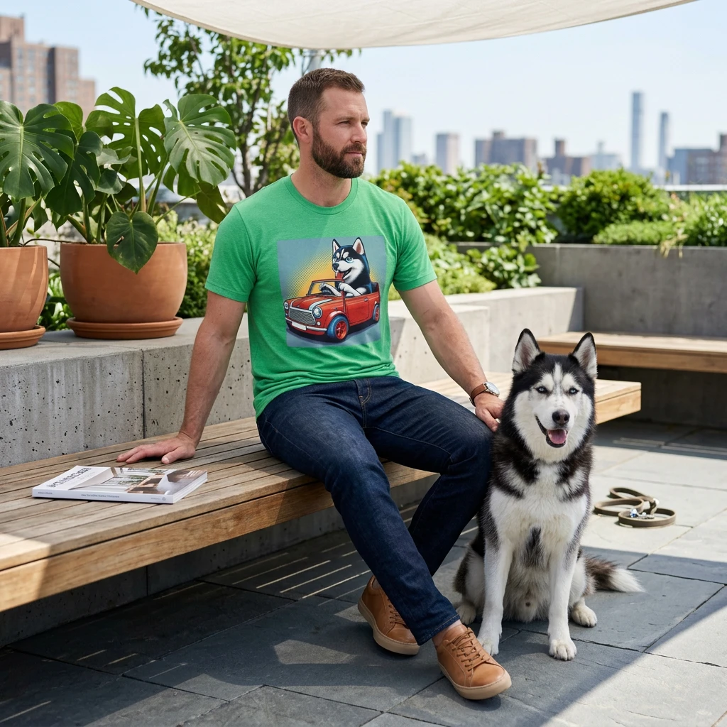 Husky in a Wacky Little Car T-Shirt Printify