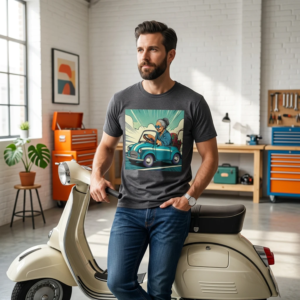 Old Lady in a Wacky Little Car T-Shirt Printify