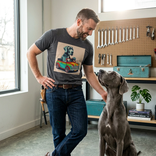 Labrador in a Wacky Little Car T-Shirt Printify