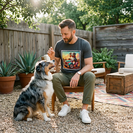 Wacky Australian Shepherd In Mini Truck T Shirt For Dog Lovers Gift Idea Funny Design T-Shirt Printify