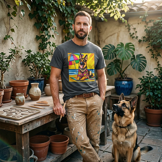German Shepherd Beach Day T-Shirt T-Shirt Printify