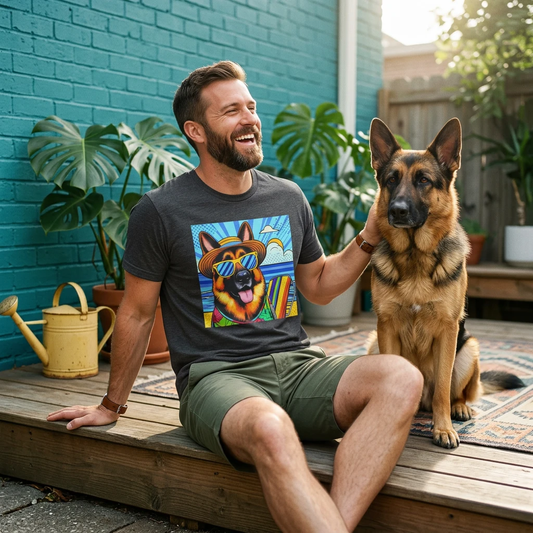German Shepherd Beach Puppy T-Shirt T-Shirt Printify