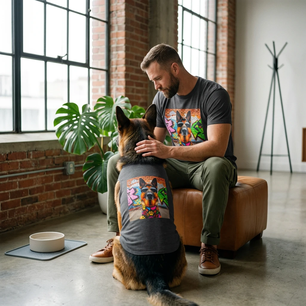 German Shepherd Graffiti Wall T-Shirt T-Shirt Printify