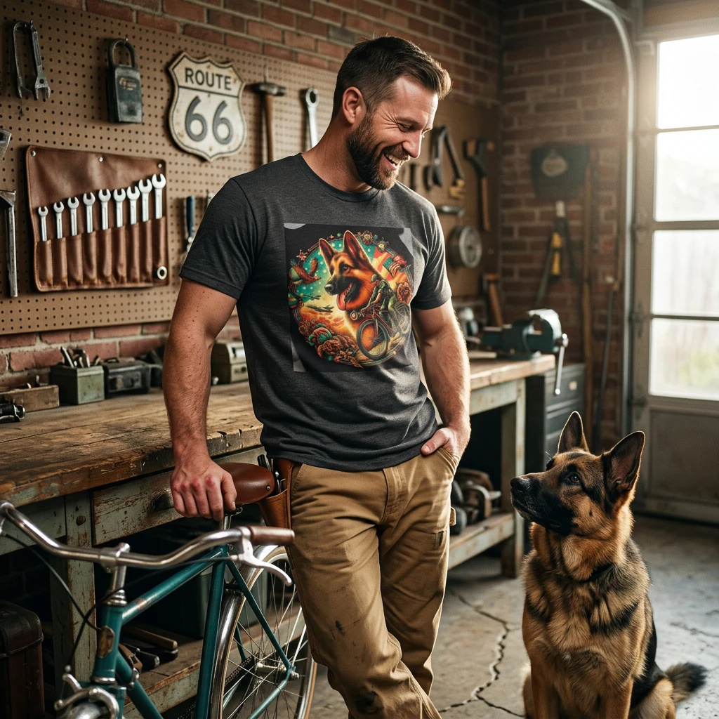 German Shepherd Happy Boy T-Shirt T-Shirt Printify