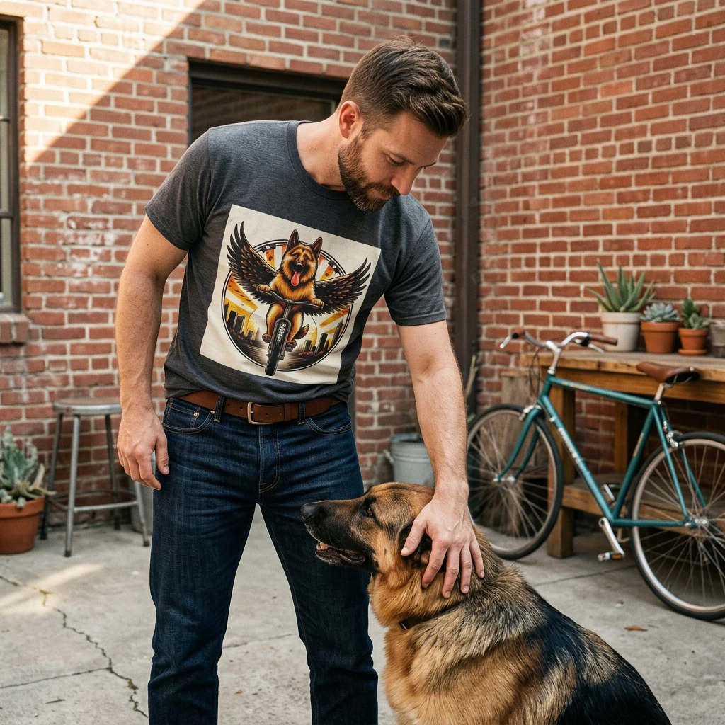 German Shepherd Angel Bike T-Shirt T-Shirt Printify