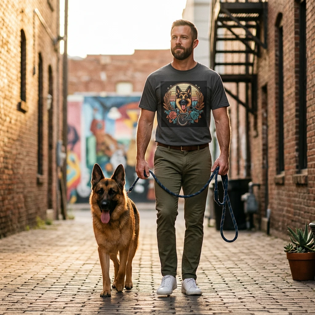 German Shepherd Flowers and Leaves T-Shirt T-Shirt Printify
