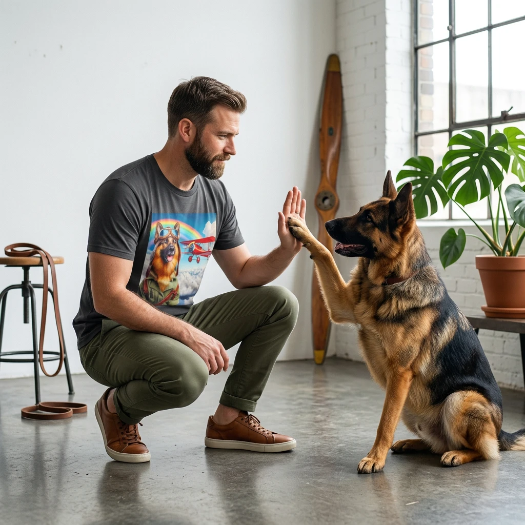 German Shepherd Pilot T-Shirt T-Shirt Printify