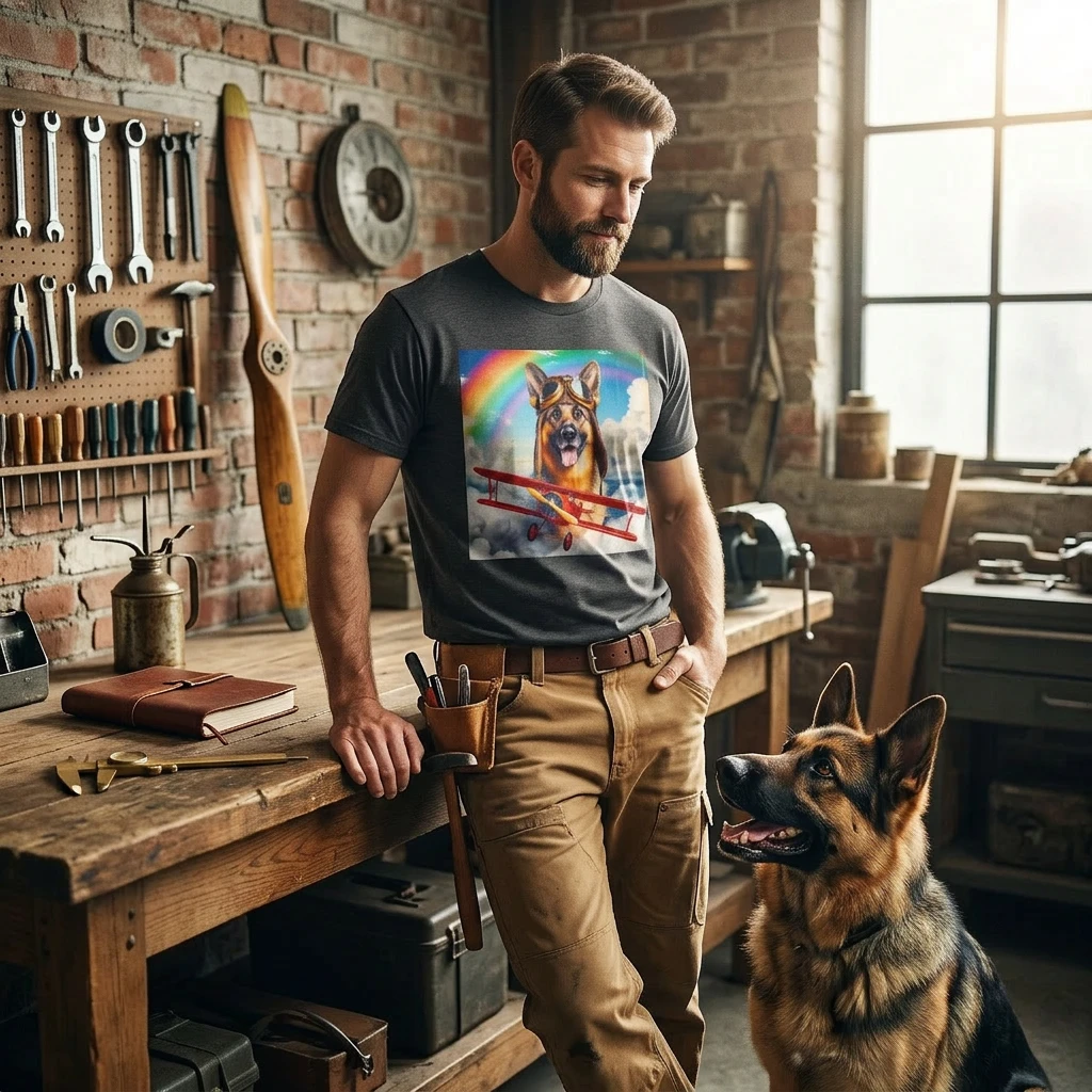 German Shepherd Flying Graphic Tee T-Shirt Printify