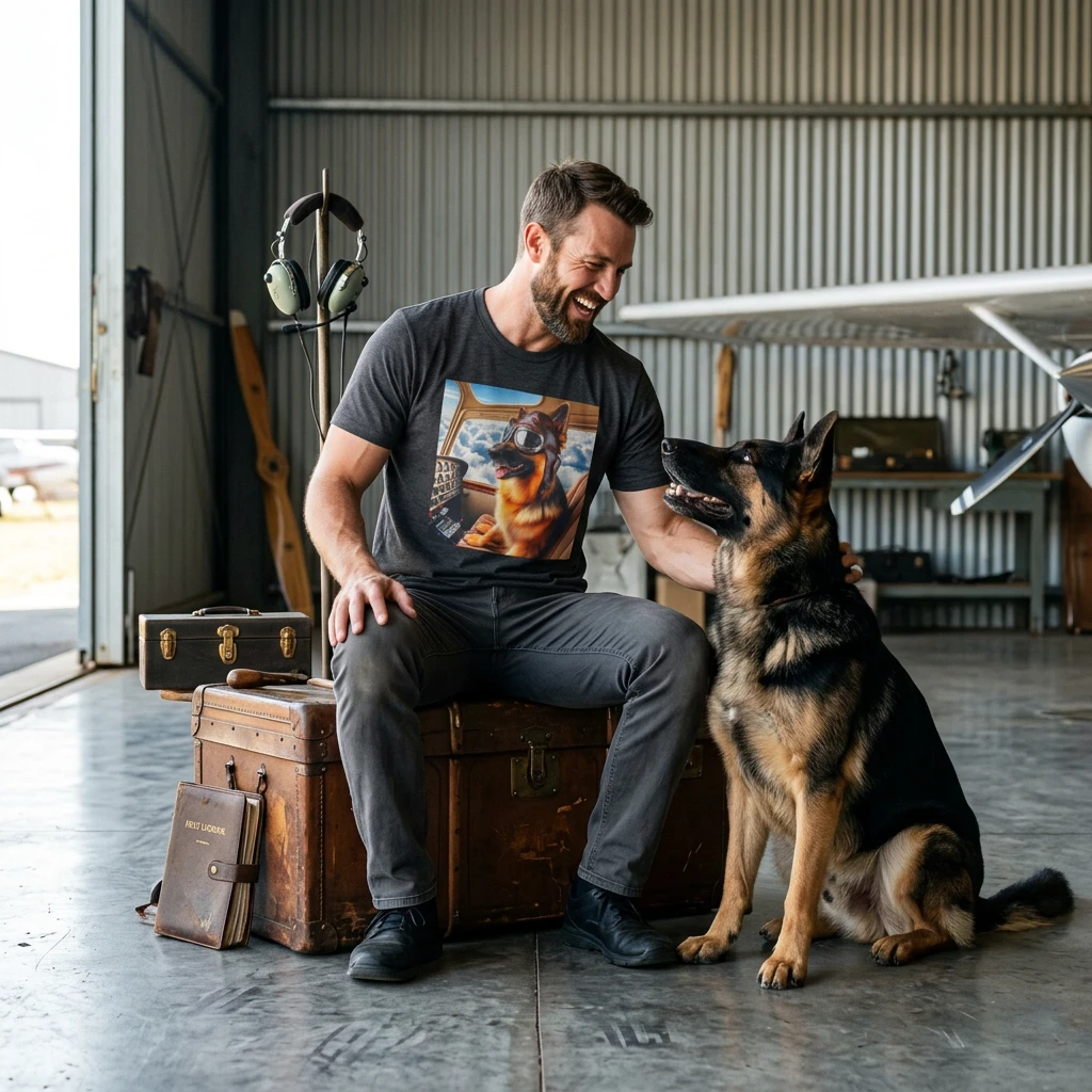 German Shepherd Airline Pilot T-Shirt T-Shirt Printify