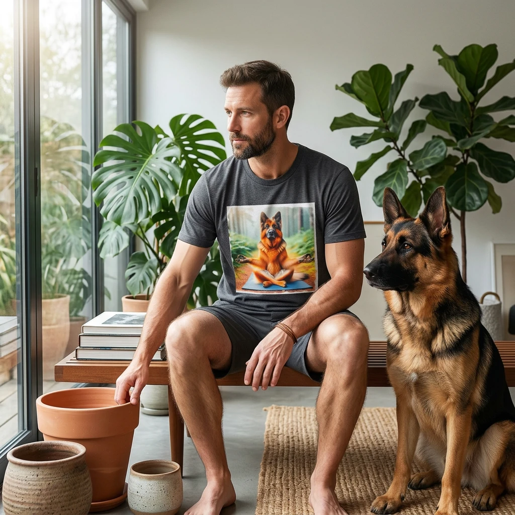 German Shepherd Yoga Meditation T-Shirt T-Shirt Printify