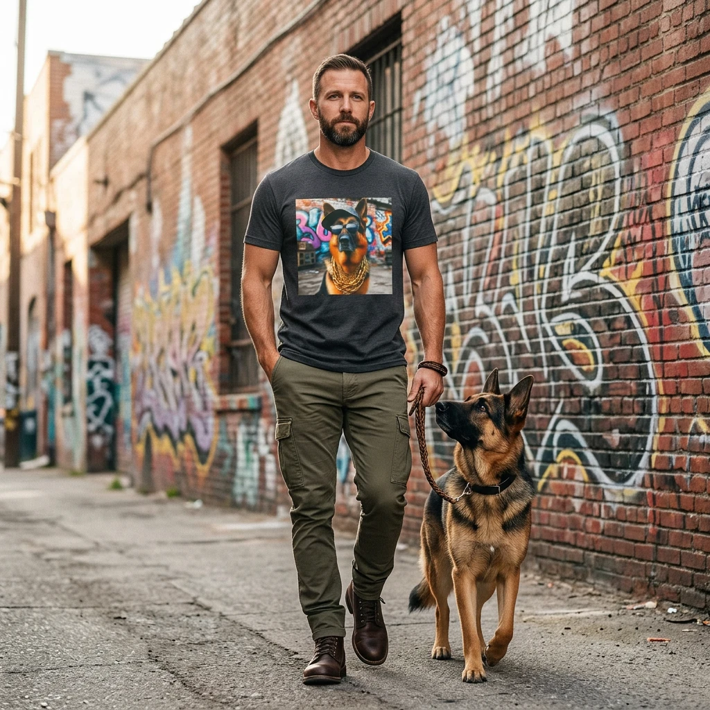 German Shepherd Gangster T-Shirt T-Shirt Printify
