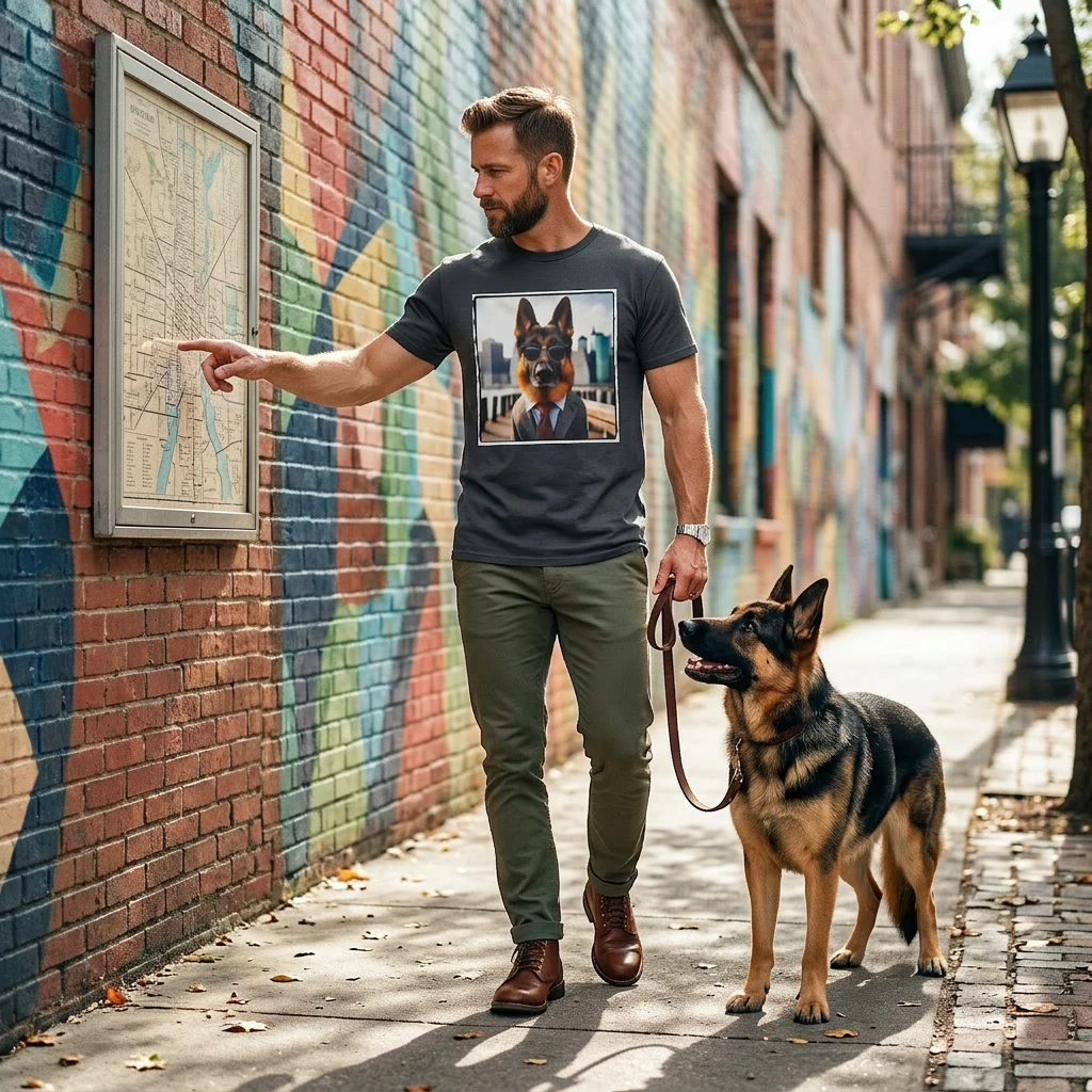 German Shepherd Suit and Tie T-Shirt T-Shirt Printify