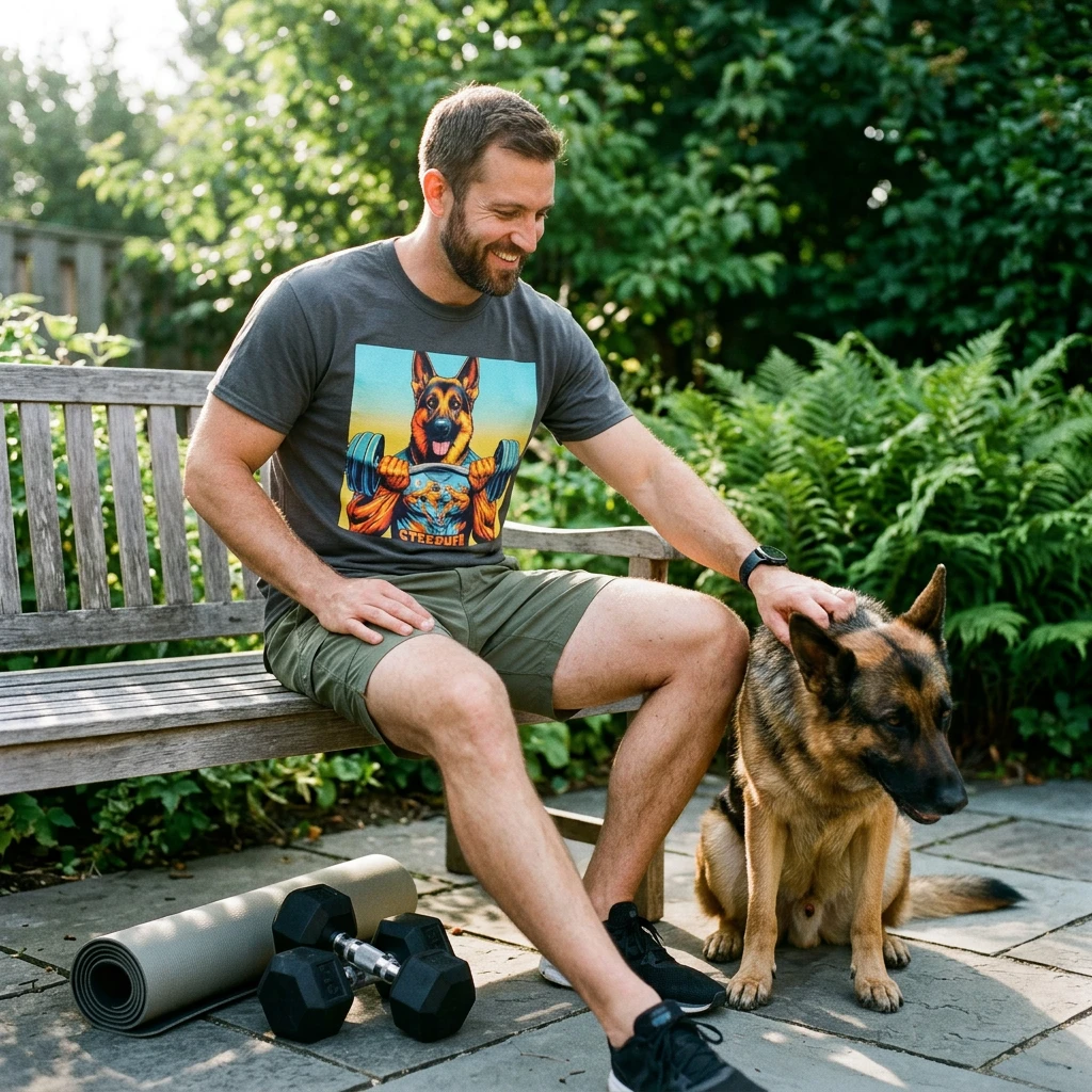 German Shepherd Exercise T-Shirt T-Shirt Printify